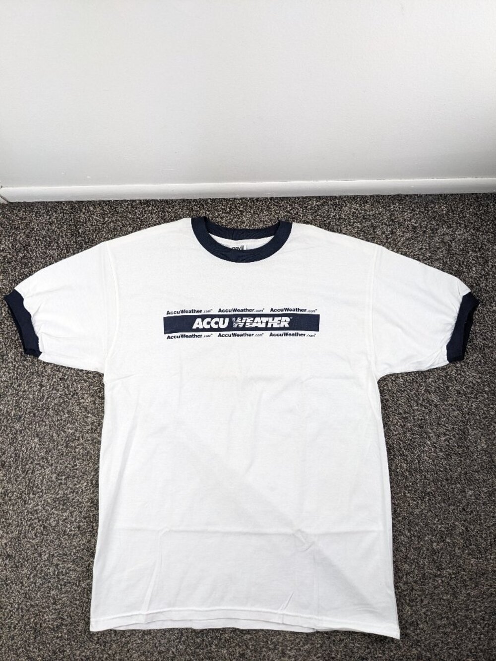 NWOT Vintage 90s AccuWeather T-Shirt Ringer Anvil USA Cotton White Mens Large